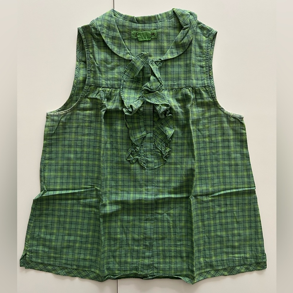 Anthropologie sleeveless ruffled checked tank